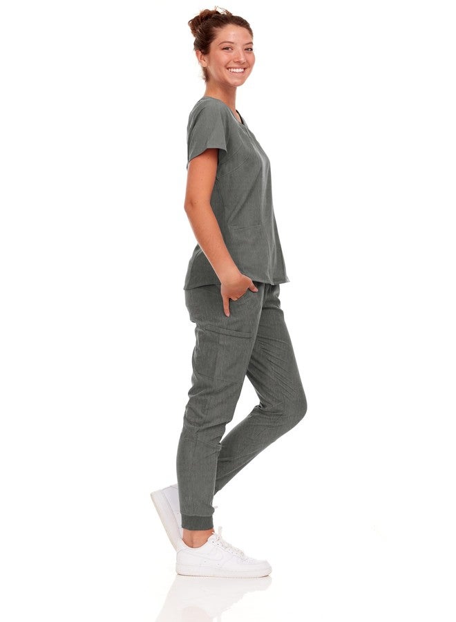 Natural Uniforms Womens Cool Stretch Jogger Scrub Set with Regular and Petite Sizes (Heather Grey, Small) - Image 2